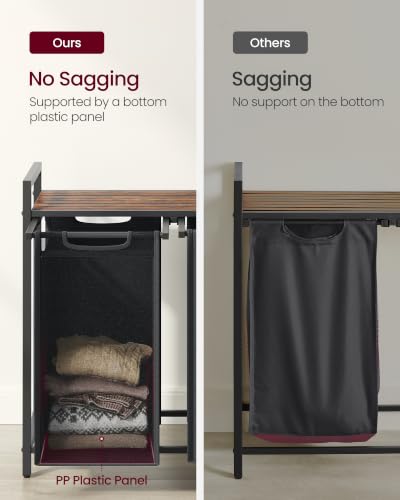Laundry Hamper with Shelf and 3 Removable Bags - Black + Rustic Brown, 120L