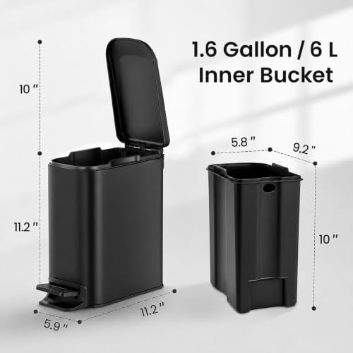 TIPGO Small Bathroom Trash Can with Lid Soft Close, 1.6 Gal, Matte