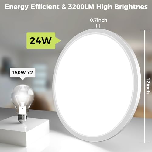 hepside 2-Pack White 12-Inch Dimmable LED Flush Mount Ceiling Light, 5 Color Temp