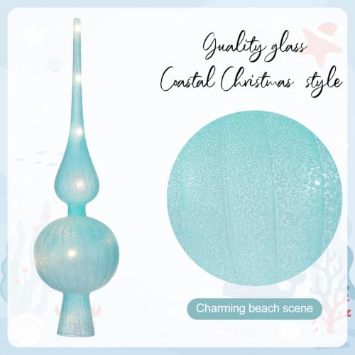 Gejoy 12" Mercury Glass Christmas Tree Topper Ice Blue Classic