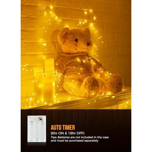 Fairy Lights Battery Operated, 10Ft 120 LED Firecracker String Lights, Waterproof Silver Wire Starry Firefly Light for DIY Wreath Weeding Indoor Outdoor Christmas Decorations