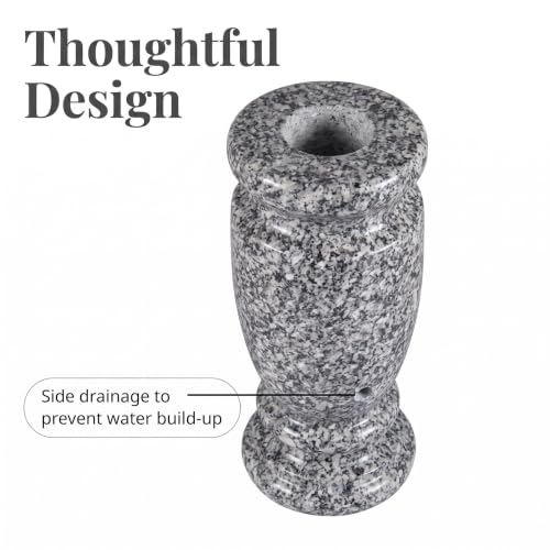 Afvarir Gray Granite Cemetery Vase for Grave - 4.3" W x 9.8" H, Heavy & Weatherproof Memorial Flower Holder, Variation 2