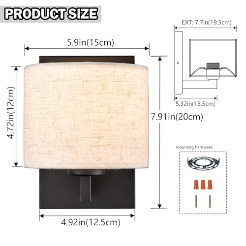 SAMTEEN Farmhouse Black Wall Sconces Set of 2 with Fabric Shades - Modern Indoor Wall Lighting