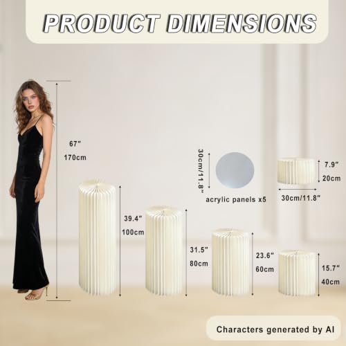 Jueraori Off-White Cylinder Pedestal Stands Set for Events & Displays, 5 pcs