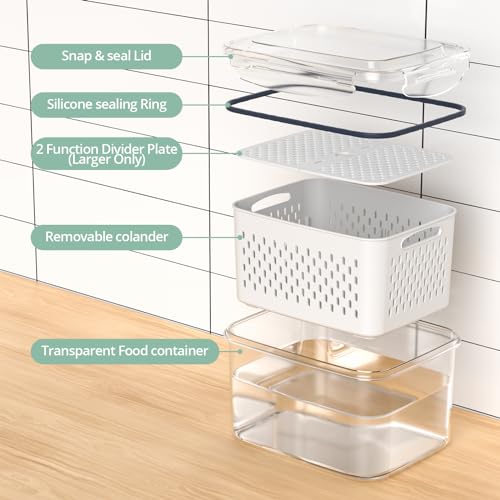 8 Pack Food Storage Containers with Removable Colanders - Airtight Fridge Organizer