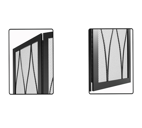Kingson 3-Panel Childproof Fireplace Screen - Heavy Duty Wrought Iron Spark Guard, Foldable Black Mesh Cover for Living Room