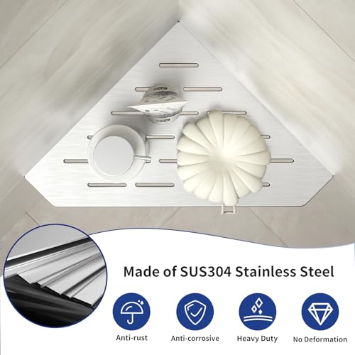Brushed Stainless Steel Corner Shower Shelf 10-Inch 2-Pack for Tiled Walls