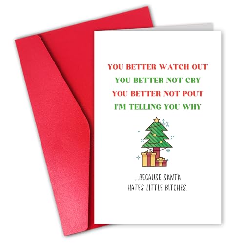 Funny Christmas Card for Female Friend - Rude Bestie Santa Hates Little Bitches
