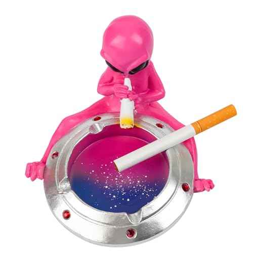 Ashtray for Cigarettes Smokers, Cute Cool Resin Ash tray, Creative Fashion Home Decoration Fantasy Gift for Outdoor Indoor Patio Home Office Use (Silver Pink)
