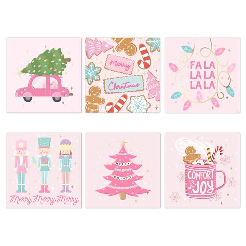 Honeyplum Pink Christmas Cards with Envelopes, Holiday Greeting Set, 24 Pack