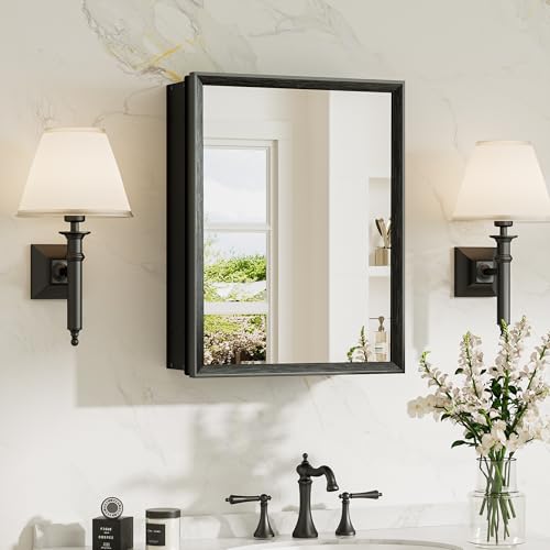 TokeShimi 14x18 Recessed Black Medicine Cabinet with Mirror & Adjustable Shelves - Assembly Required