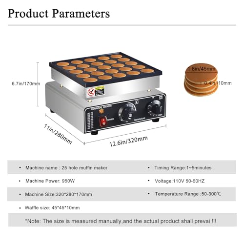 AEYDJXMER 110V Commercial Mini Pancake Maker 25pcs Non-Stick Dutch Poffertjes Grill