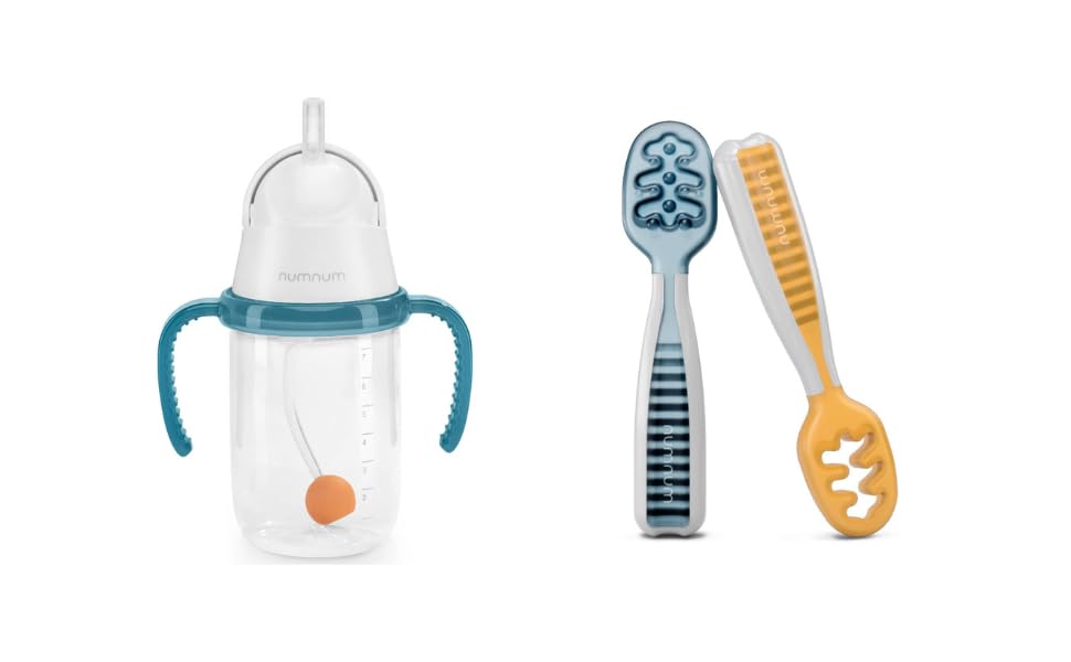 NumNum Baby Spoons Set & Baby Straw Training Cup Bundle - Perfect for Early Feeding | 2-Piece Set