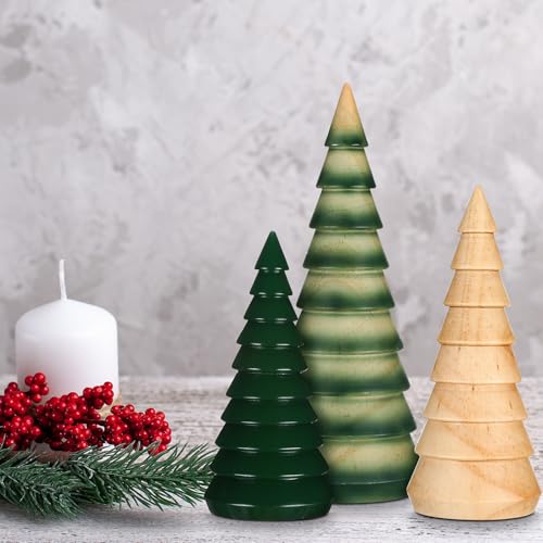 Cinnvoice 3 Pcs Farmhouse Rustic Wooden Christmas Trees Tabletop