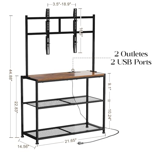 Brown 32-60 Inch Corner TV Stand with Storage Shelves and Mount - Farmhouse Style