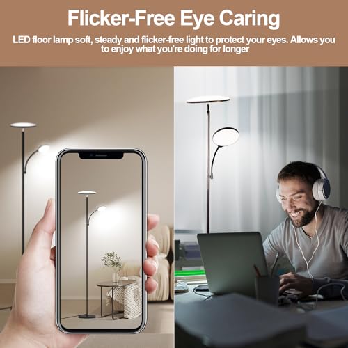 Black 44W LED Floor Lamp with Remote, Dimmable & Bendable Reading Light