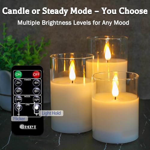 White Glass-Droplet Rechargeable Flickering Flameless Candles with Remote & Timer - Set of 3