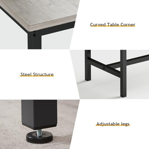 Light Grey 43-Inch Dining Table Set with 2 Benches for 4, Modern Space-Saving Kitchen Furniture