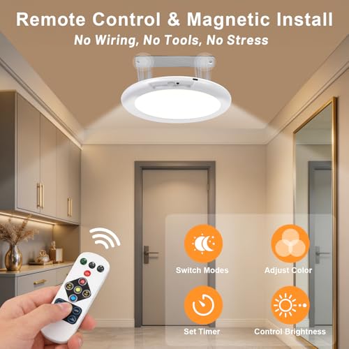 White Rechargeable Motion Sensor Ceiling Light with Remote - 4 Pack