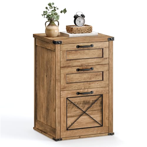 VASAGLE 3-Drawer File Cabinet & Printer Stand, Honey Brown, A4 Letter Size