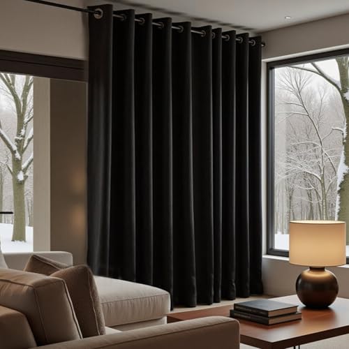 Blackout Curtains 72 Inch Extra Wide Pack of 2 - Dark Light Blocking Window Shades for Bedroom and Living Room, Black
