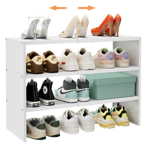 White 3-Tier Expandable Shoe Rack Organizer for Closet & Entryway - Stackable, Holds 8-16 Pairs - 1 Pack