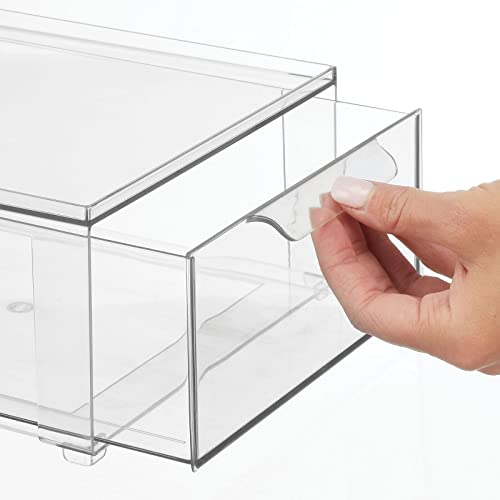 mDesign Clear Plastic Stackable Bathroom Storage Bin Set with Front Pull Drawers