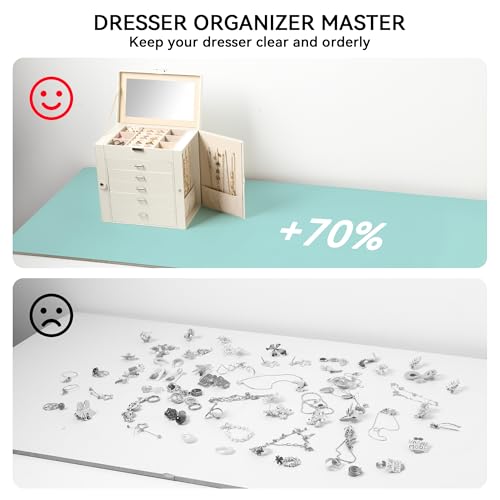 Pearl White 6-Layer Jewelry Box for Women, Large Organizer with Mirror & Drawers