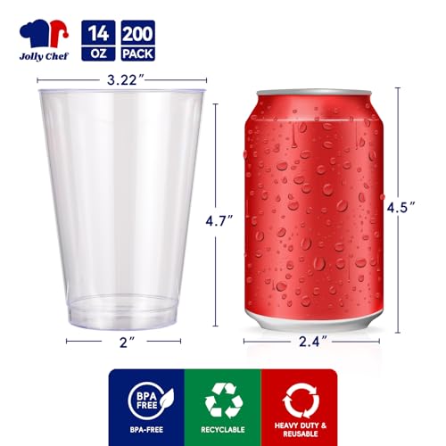 Disposable Clear Plastic Cups - 14 oz, 200 Pack, Perfect for Parties & Events