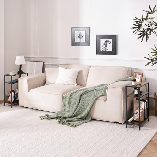 Rustic Brown Narrow Side Table with Storage Basket - Small Space End Table