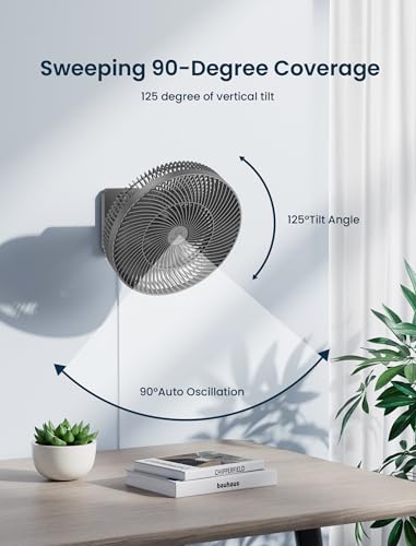 Grey Frame 12-Inch Wall-Mounted Oscillating Fan with Remote & Timer