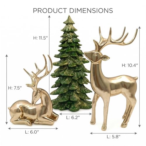 LTXHOMMO Christmas Reindeer Figurine Set of 3 - Gold Standing Holiday Decor