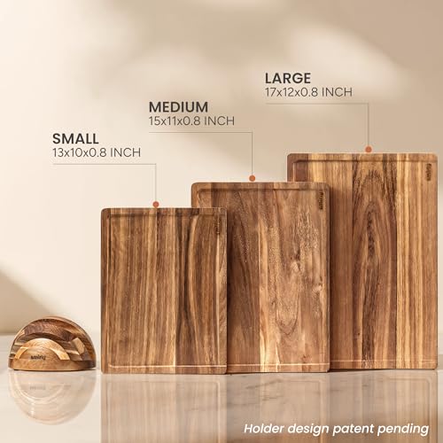 Brown 4-Piece Acacia Cutting Board Set with Stand - SMIRLY Kitchen Utensils