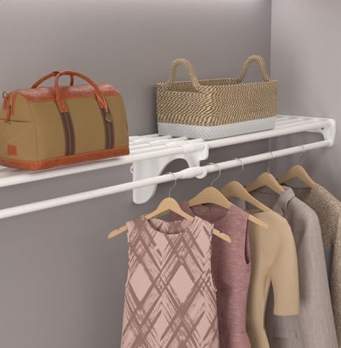 Expandable Closet Shelf with Hanging Rod - White, 28-48 inch Adjustable Storage Solution