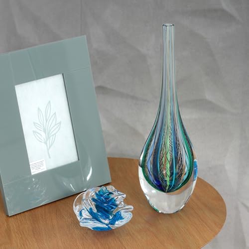 Cá d'Oro Murano Style Blue Hand Blown Art Glass Drop Vase - Boho Home Decor