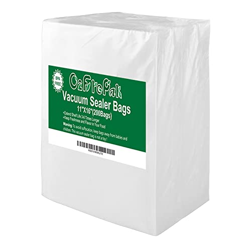 Gallon Vacuum Sealer Bags 11x16 Inch Food Storage Bags - 200 Count, Compatible with Clamp Sealer - Long-Term Freezer & Food Preservation