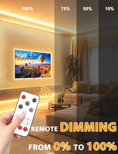 Lamomo COB LED Strip Lights Pro 32.8Ft Warm White Dimmable Waterproof Rope Light with Remote