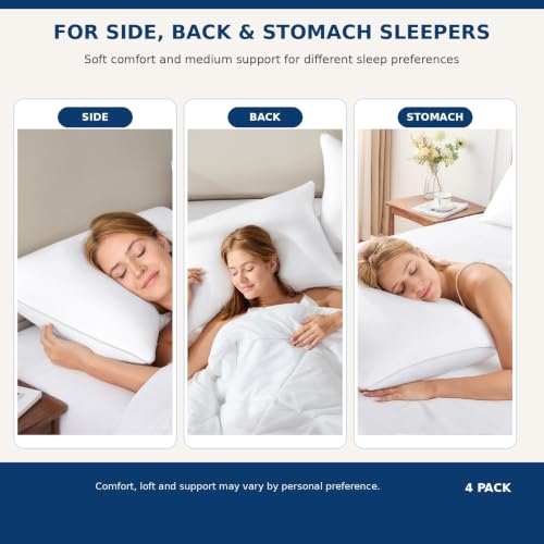 CozyLux Standard Size Bed Pillows Set of 4 - 18x26 Inches, Medium Support