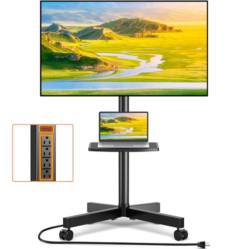 Mobile TV Stand with Power Outlet for 23-65 Inch TVs, Height & Tilt Adjustable