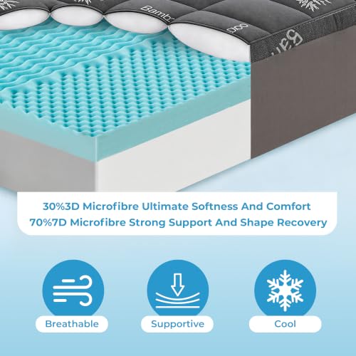 BDEUS Twin XL Cooling Mattress Topper 4 Inch Dual Layer Memory Foam