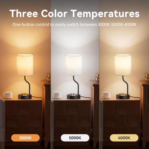 Fenmzee 18-Inch Bedside Table Lamps Set of 2 with Cream & Black Finish, USB Charging, Dimmable LED Bulb Included