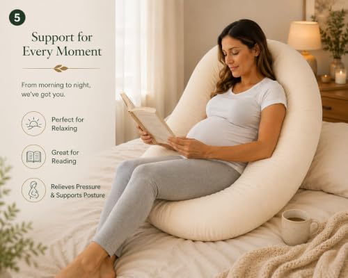Organic Cotton Pregnancy Body Pillow U-Shape Support for Side Sleeping