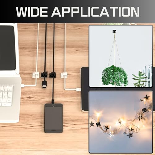 KGROTE 100PCS Christmas Light Clips, Hooks for Outdoor String Lights Clips, Adhesive Cord Organizer Hooks, Sticky Wire Holder for Hanging Christmas Lights, Wall Cable, Fairy Lights (White, Medium)