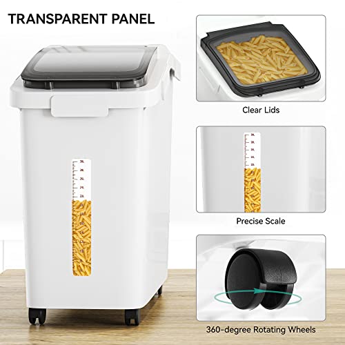 White 11.4 Gallon Large Ingredient Flour Storage Bin with Wheels & Scoop