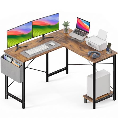 50 Inch L-Shaped Computer Desk for Small Spaces - Home Office Brown