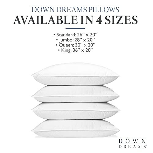 Queen Medium Support Down Dreams Classic Pillow 2-Pack - Luxurious Cotton Shell