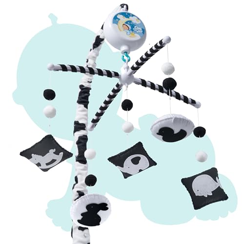 Black and White Montessori Baby Mobile for Crib - Visual Stimulation & Soothing Lullabies