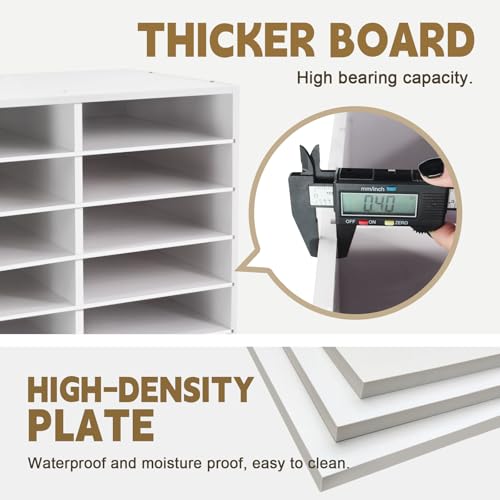 SONGWAY 12-Slot Desk Paper Organizer with Adjustable Shelves, Mail Sorter, Classroom Office Storage, White
