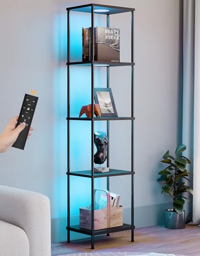 PARTPHONER Black Display Shelf Floor Lamp with RGBW Color Changing Lights