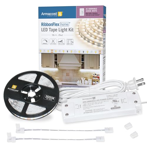 White 16ft LED Tape Light Kit - Armacost Lighting RibbonFlex Home Dimmable 3000K